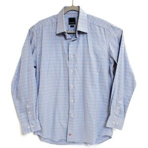 David Donahue‎ Shirt Mens 16.5 Trim Blue Orange Plaid Button Down Dress Cotton